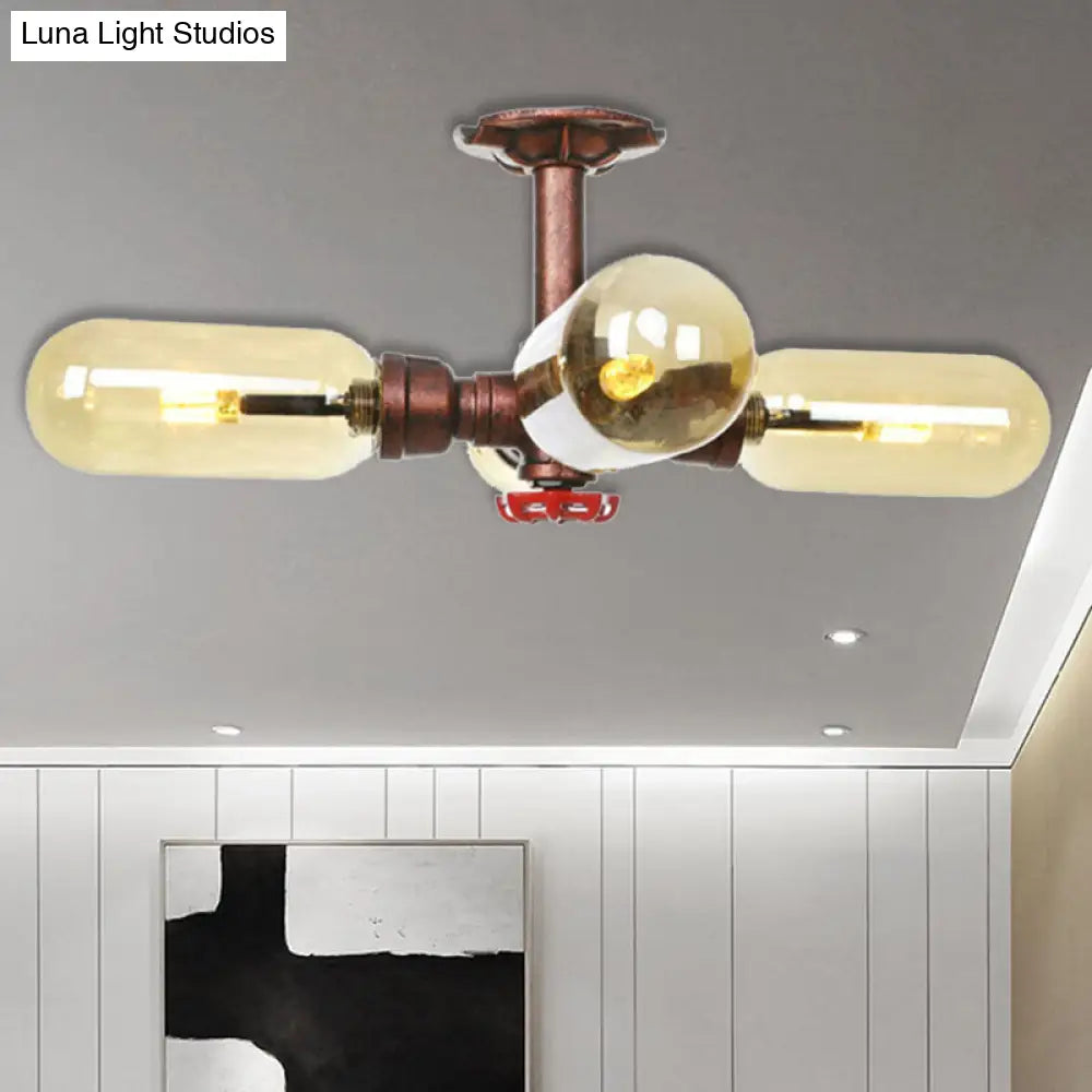 DecorBites™ DecorBites™ Evelyn's Antique Copper 4/6 Lights Ceiling Mount Rustic Style Amber Glass Sputnik Semi Flush Light.