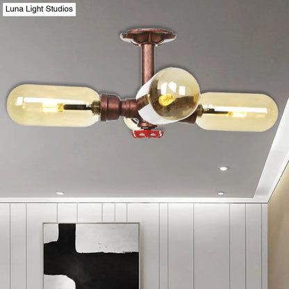 DecorBites™ DecorBites™ Evelyn's Antique Copper 4/6 Lights Ceiling Mount Rustic Style Amber Glass Sputnik Semi Flush Light.