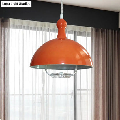 Extendable Industrial Ceiling Pendant with Chrome/Red Aluminum Dome and Handle