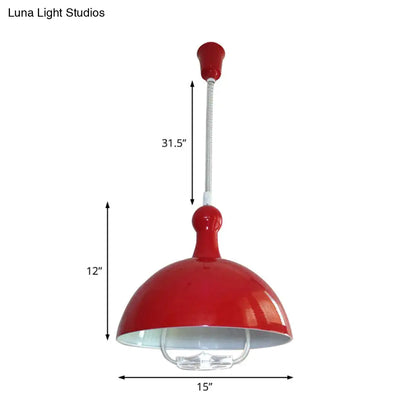 Extendable Industrial Ceiling Pendant with Chrome/Red Aluminum Dome and Handle