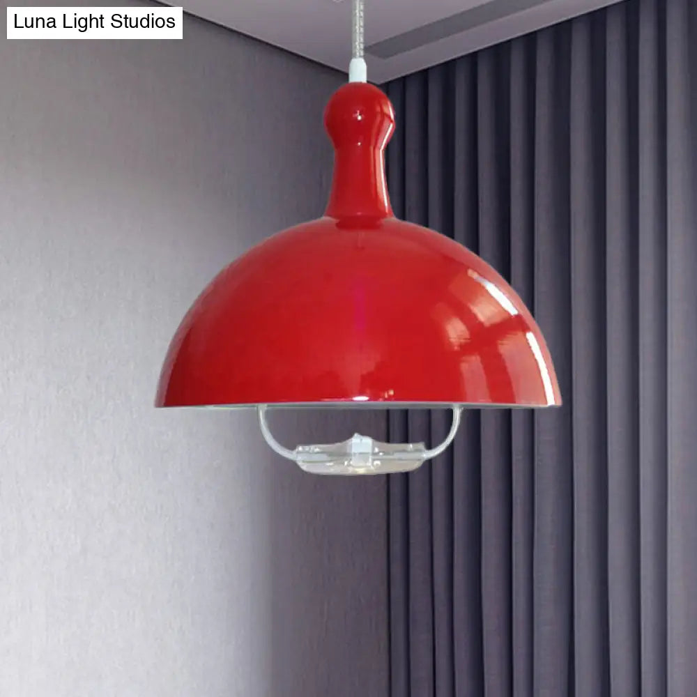 Extendable Industrial Ceiling Pendant with Chrome/Red Aluminum Dome and Handle