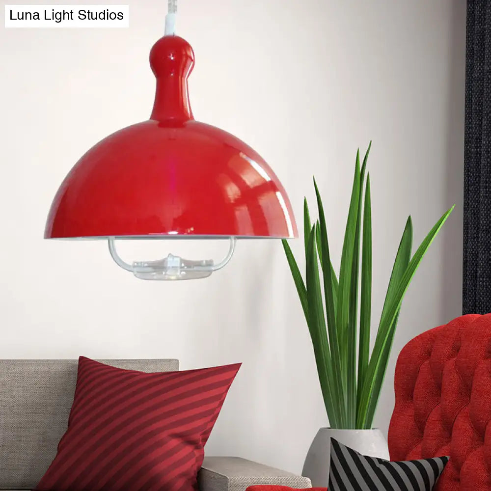 Extendable Industrial Ceiling Pendant with Chrome/Red Aluminum Dome and Handle