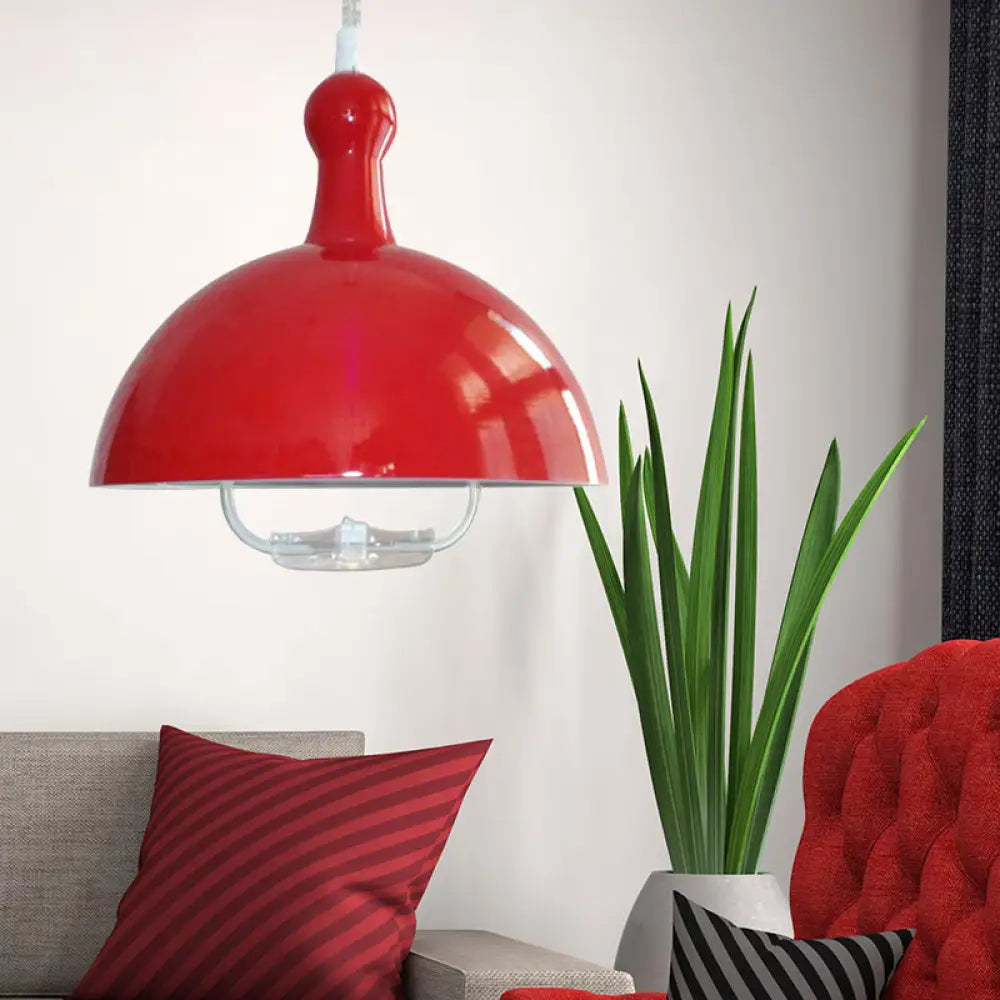 Extendable Industrial Ceiling Pendant with Chrome/Red Aluminum Dome and Handle