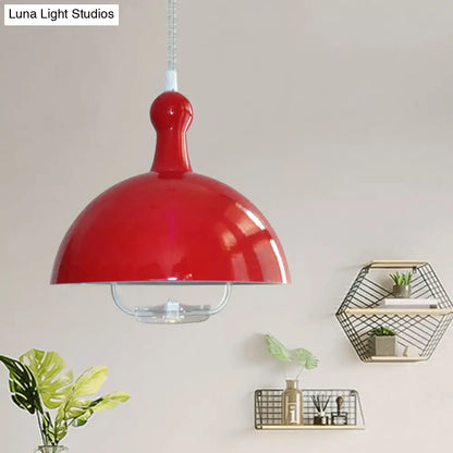 Extendable Industrial Ceiling Pendant with Chrome/Red Aluminum Dome and Handle