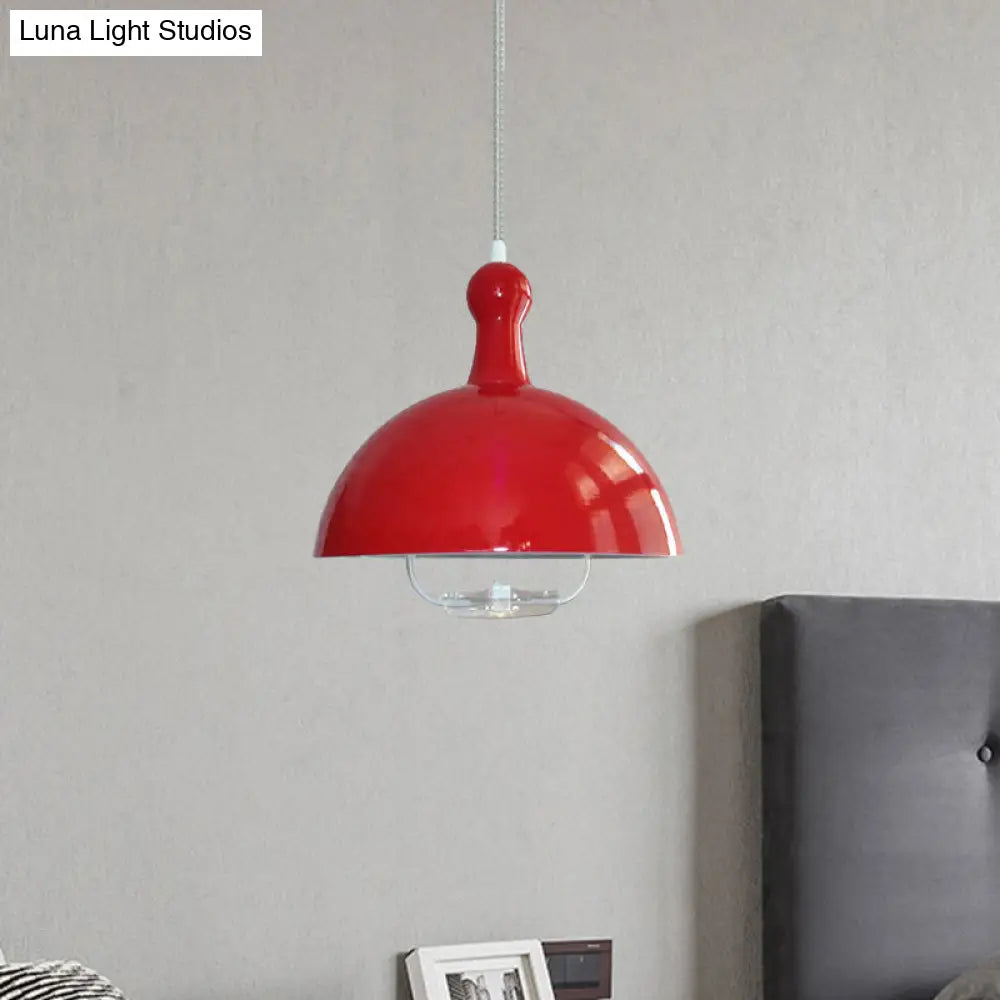 Extendable Industrial Ceiling Pendant with Chrome/Red Aluminum Dome and Handle