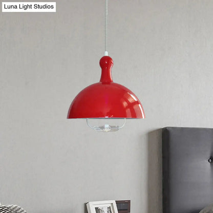 Extendable Industrial Ceiling Pendant with Chrome/Red Aluminum Dome and Handle