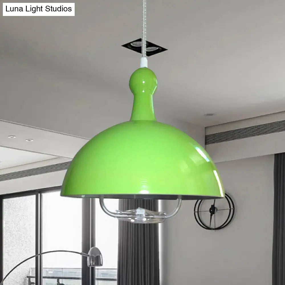 Extendable Industrial Ceiling Pendant with Chrome/Red Aluminum Dome and Handle