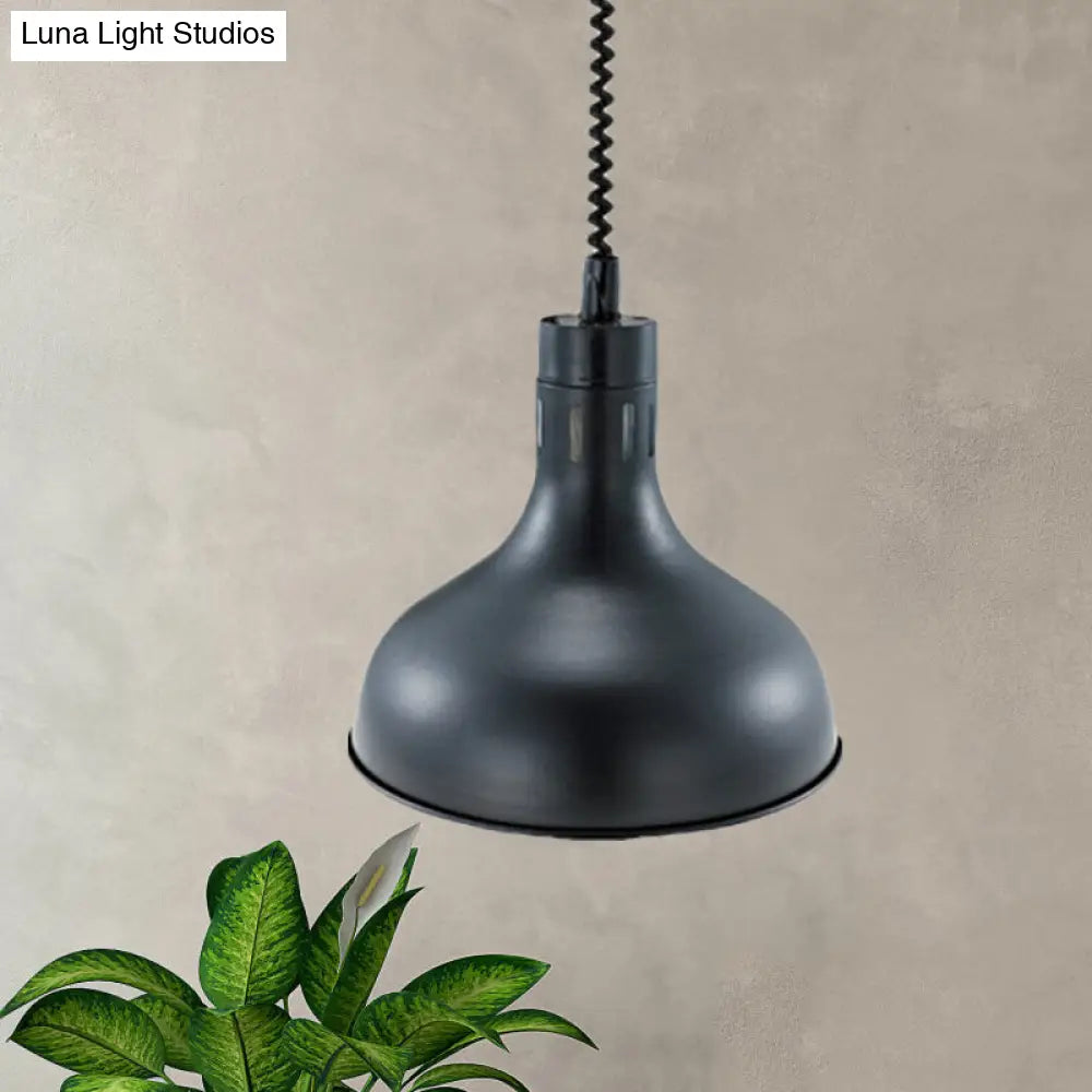 Extendable Pendant Lighting with Retro Dome Shade - Black, 7"/11.5" W