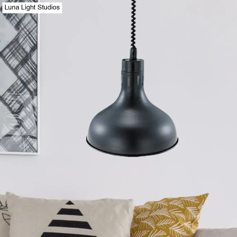 Extendable Pendant Lighting with Retro Dome Shade - Black, 7"/11.5" W