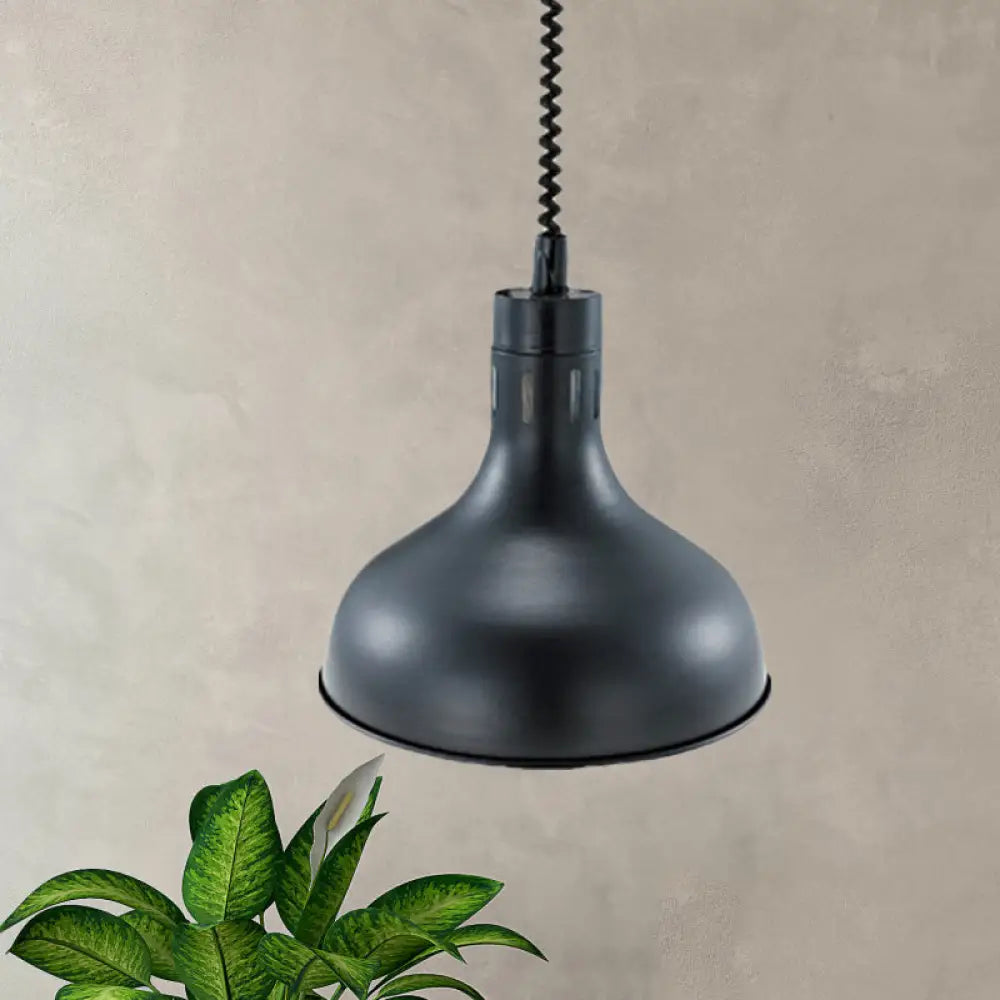 Extendable Pendant Lighting with Retro Dome Shade - Black, 7"/11.5" W