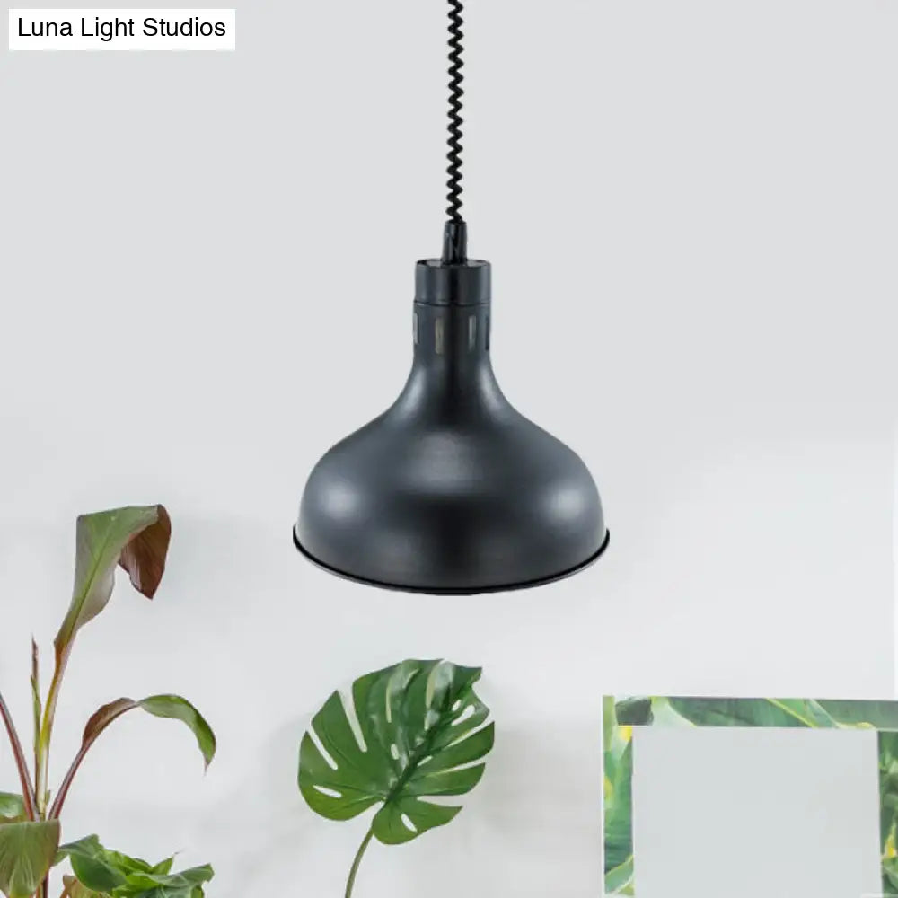 Extendable Pendant Lighting with Retro Dome Shade - Black, 7"/11.5" W