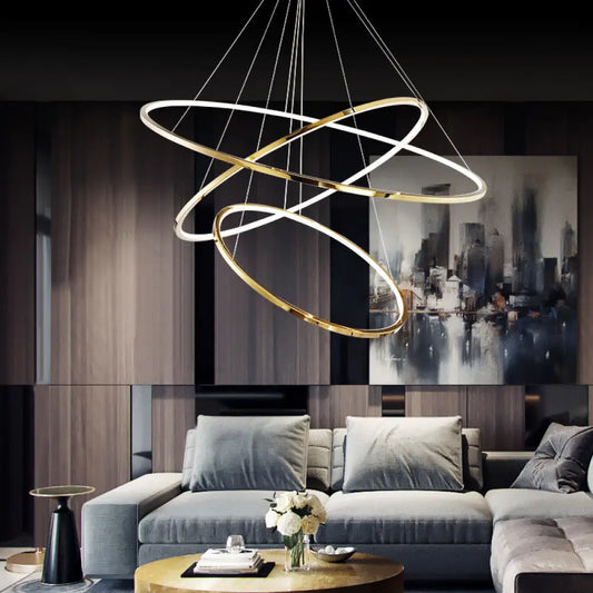 DecorBites™ Extra-Slim Gold LED Pendant Chandelier - Minimalist, Stainless Steel, 3/5 Tiers - Ideal for Living Room