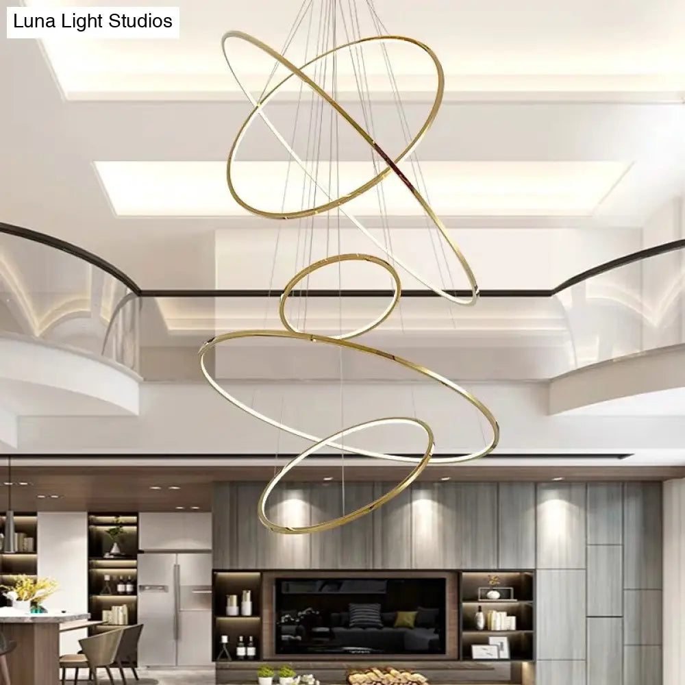 DecorBites™ Extra-Slim Gold LED Pendant Chandelier - Minimalist, Stainless Steel, 3/5 Tiers - Ideal for Living Room