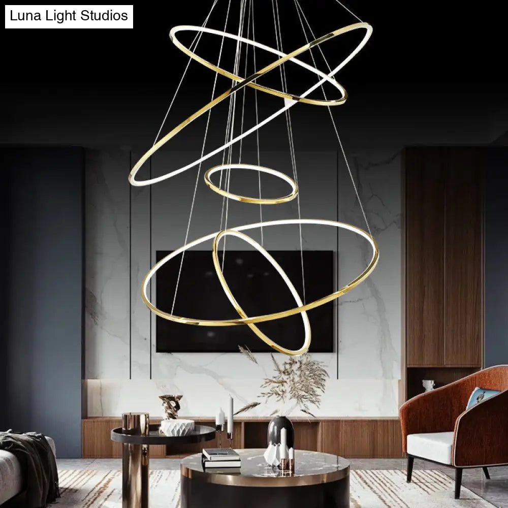 DecorBites™ Extra-Slim Gold LED Pendant Chandelier - Minimalist, Stainless Steel, 3/5 Tiers - Ideal for Living Room