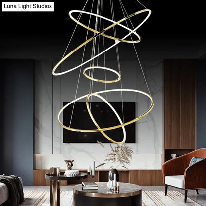 DecorBites™ Extra-Slim Gold LED Pendant Chandelier - Minimalist, Stainless Steel, 3/5 Tiers - Ideal for Living Room