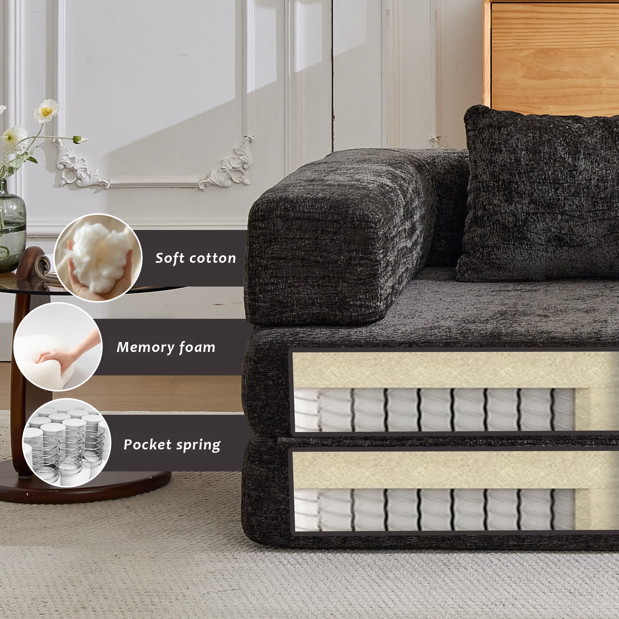 Black Chenille Sofa