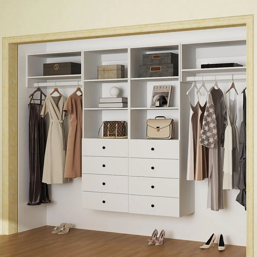 Closet Organizer System,Wall Mounted Closet Storage With  Drawers And Shelves Closet Storage For Bedroom,White