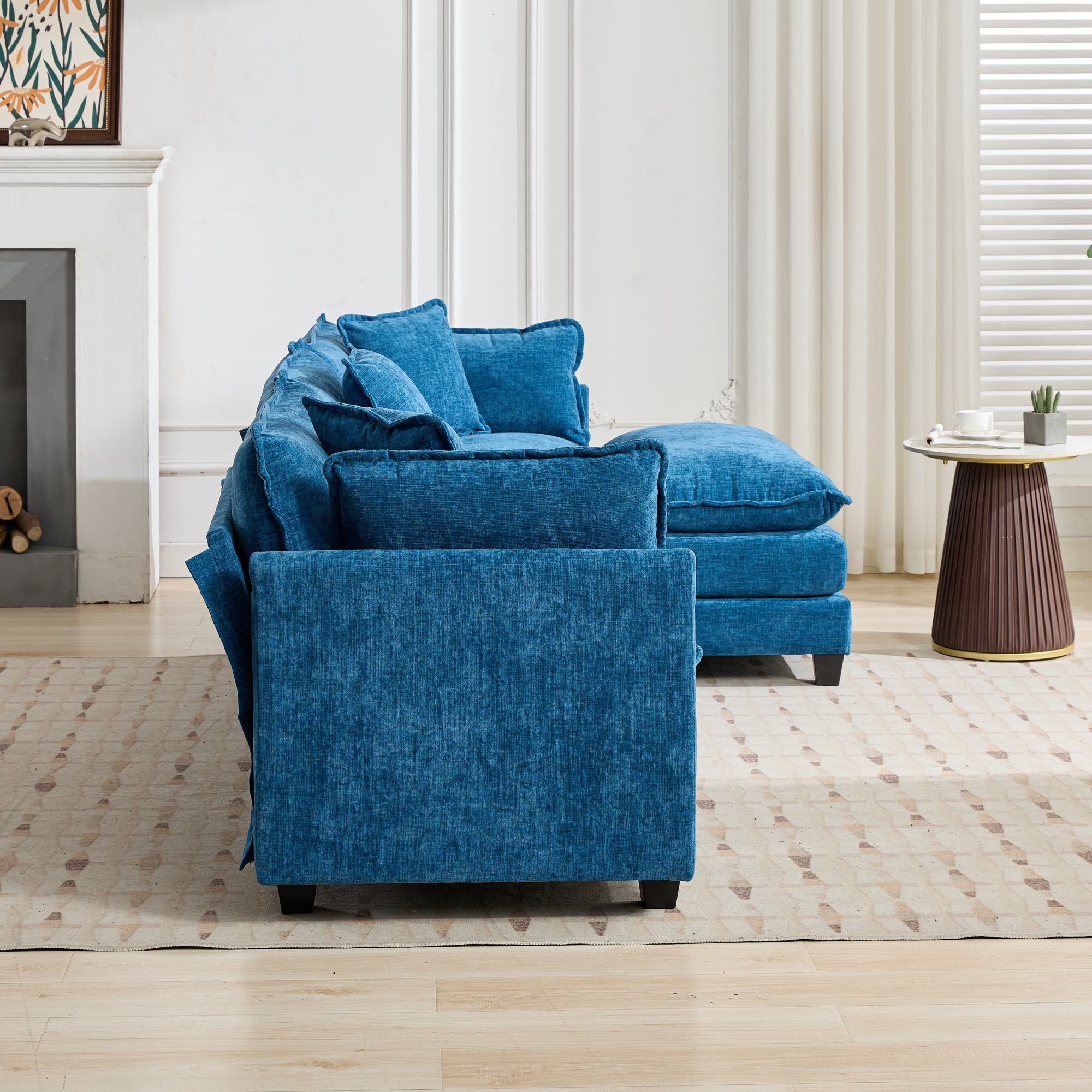 Blue Chenille Double Sofa