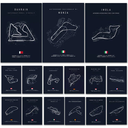 F1 Track Circuit Canvas Painting Art Print - Posters