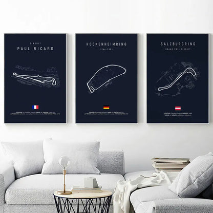 F1 Track Circuit Canvas Painting for Living Room - Posters