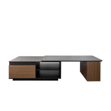 Mesa de Centro Extensible, Mesa de Centro de Madera con Longitud Ajustable y 2 Cajones de Almacenamiento para la Sala de Estar, Mesa Central Rectangular Grande y Larga