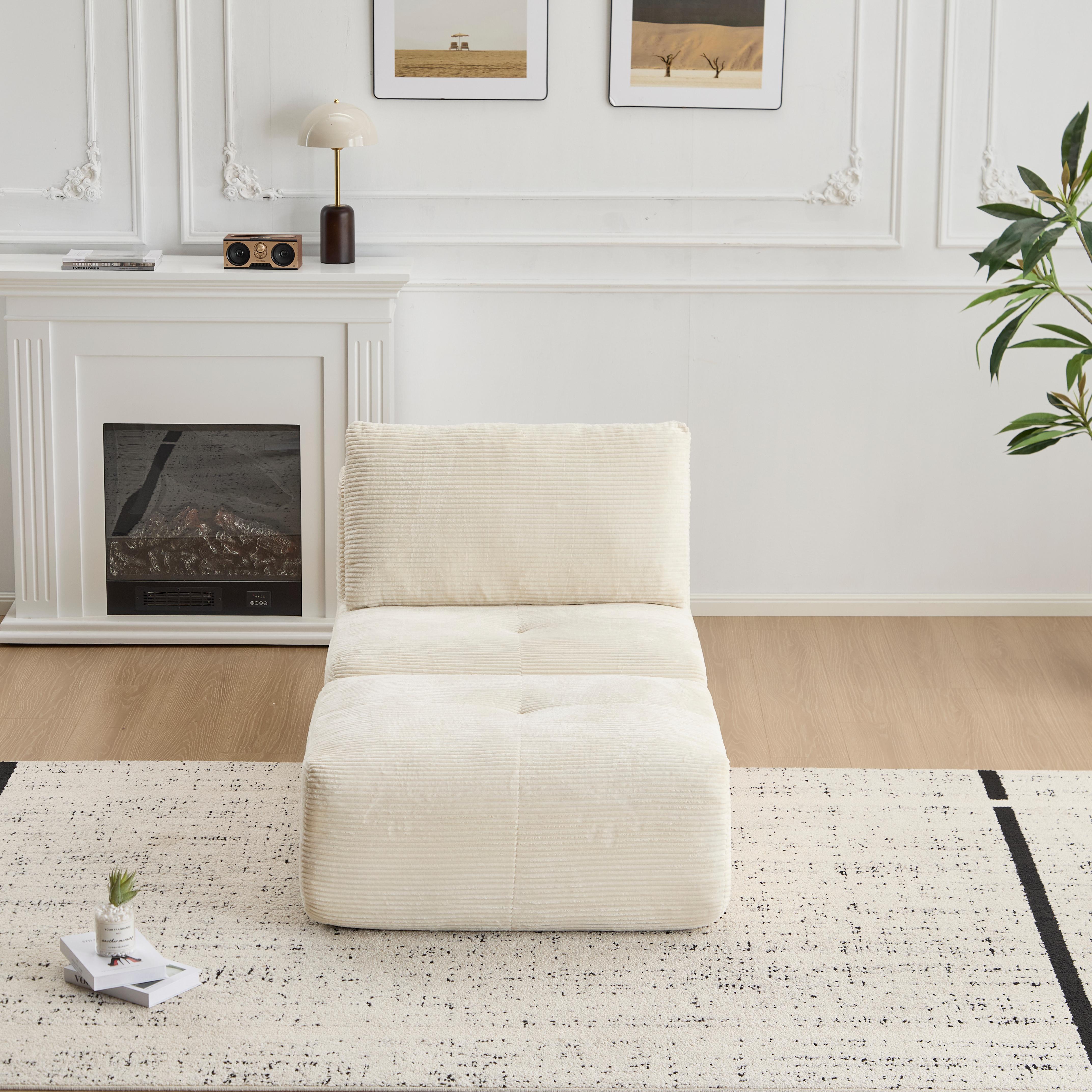 Sofá Moderno de Espuma de Memoria Comprimida, Chaise Longue Individual para Sala de Estar, Sofá Seccional Modular en Forma de Nube Amigable con Mascotas, Tela de Corduroy, Otomana Móvil, Sin Ensamblaje Requerido, Beige