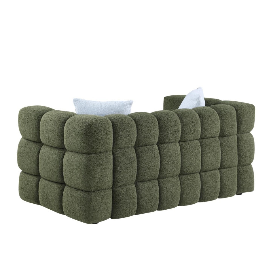 84,3 Longitud, 35,83 pulgadas de Profundidad, Estructura para el Cuerpo Humano de Personas de EE.UU., Sofá Marshmallow, Sofá Bouclé, de 3 Plazas, VERDE OLIVA BOUCLE
