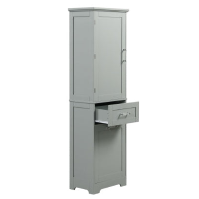 Hohes Badezimmerschrank, Freistehender Stauraumschrank mit Schubladen in zwei verschiedenen Größen und einstellbarem Regal, MDF-Platte mit lackierter Oberfläche, Grau