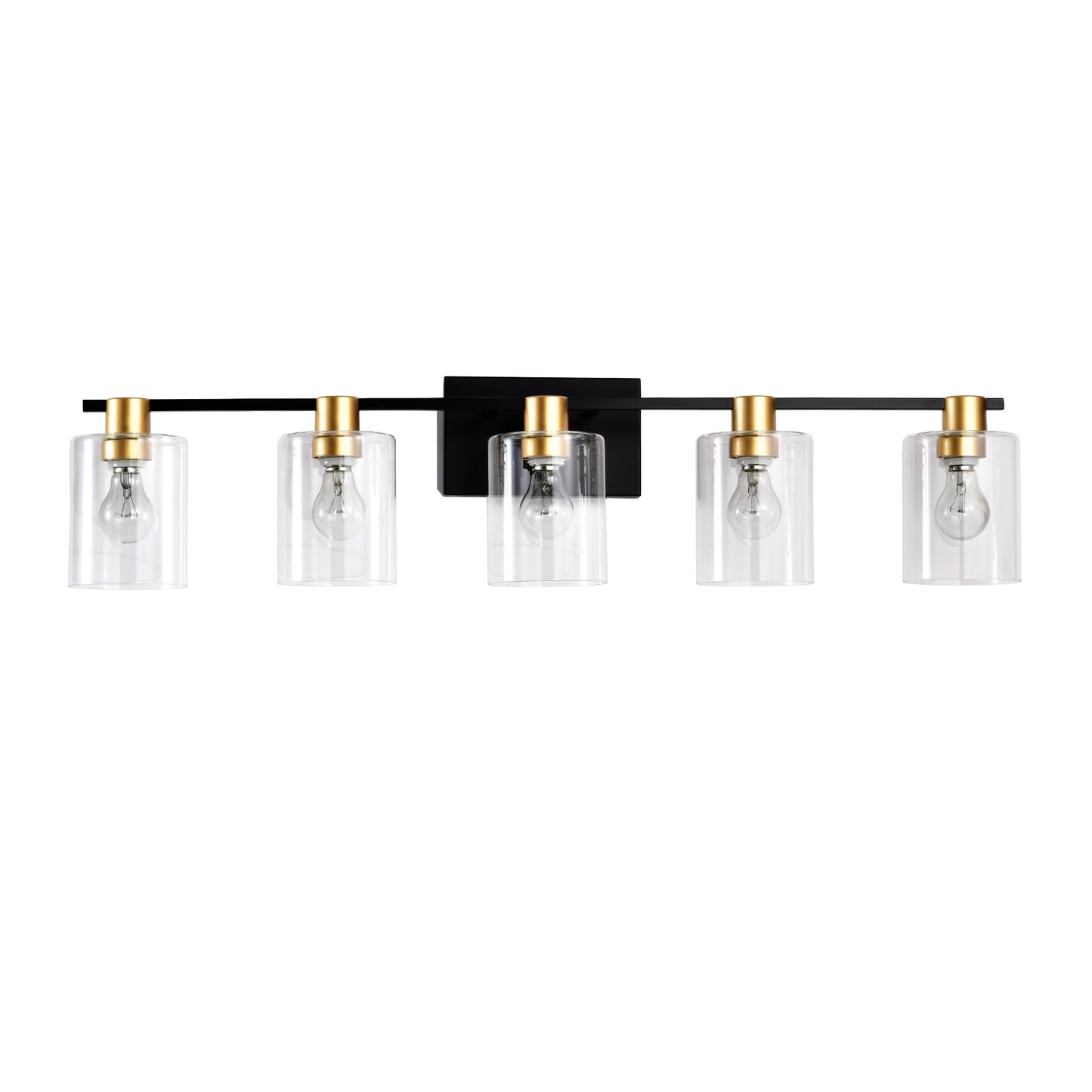 5-Lichtige Badezimmerleuchten in mattschwarzer und mattgoldener Farbe, moderne Waschtischleuchten mit Glasschirm, Vintage-Leuchten für Badezimmer über dem Spiegel, Wandlichter für Küche, Esszimmer, Schlafzimmer und Flur