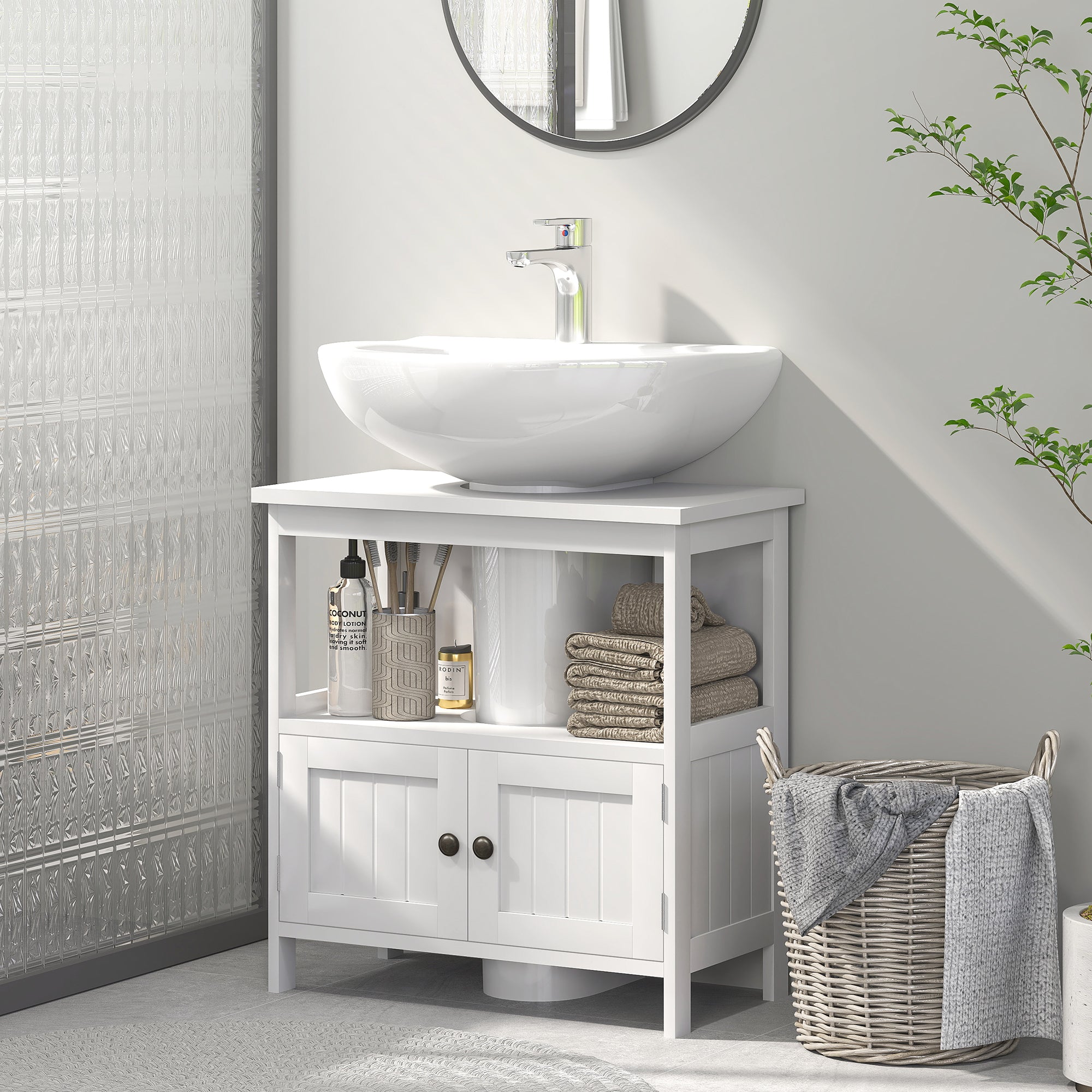 White Pedestal Sink Cabinet
