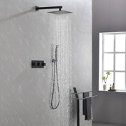 Messing Dusche Armatur in Mattschwarz mit Duschsystem, 10-Zoll-Duschkopf und Handbrause Badezimmer-Kombination