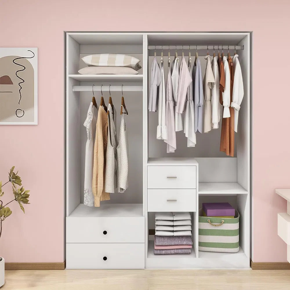 White Modular Closet System With Integrated Drawers
