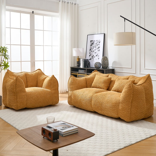 Compressed Plush Bean Bag Sofa Couch- High-Resilience Foam Filled, Ultra-Soft Boucle Lounge Chair For One Or Two People, Cozy Living Room Seating For Reading, Gaming & Relaxing, Space-Saving Vacuum