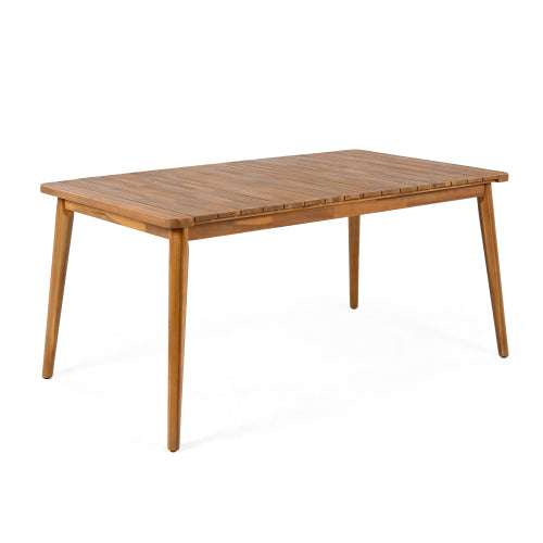 Mesa de Comedor de Madera de Acacia para 6 Personas, Mesa Exterior, Muebles de Estilo Granja para Terraza, Jardín, Patio Trasero, Teca con Capacidad de Peso de 180 Libras 63L