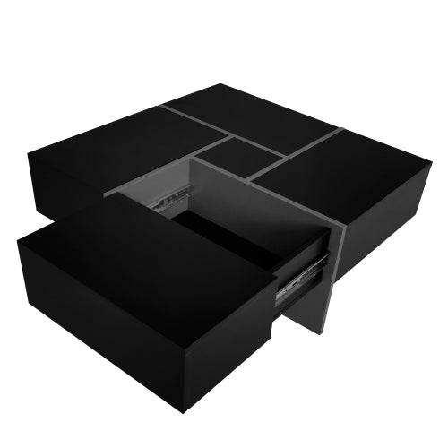 Mesa de centro de diseño único con 4 compartimentos de almacenamiento ocultos