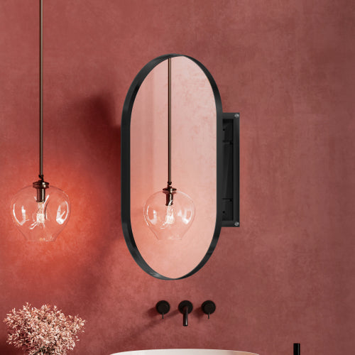 Metal Oval Wall Cabinet Recessed Adjustable Shelf