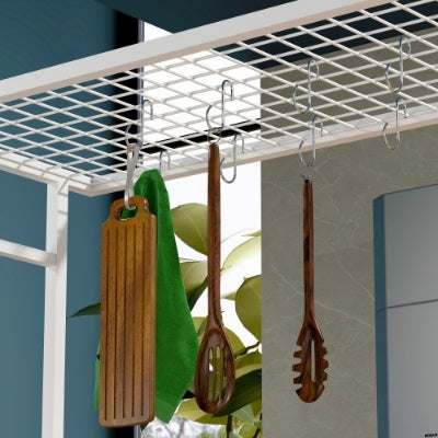 Isla de Cocina con Espacio de Almacenamiento, Barra de Desayuno con Panel Plegable Levadizo, Estantes y Cajones de Gabinete de Almacenamiento Grande, Mesa Grande de Barra de Café con Ganchos, Blanca