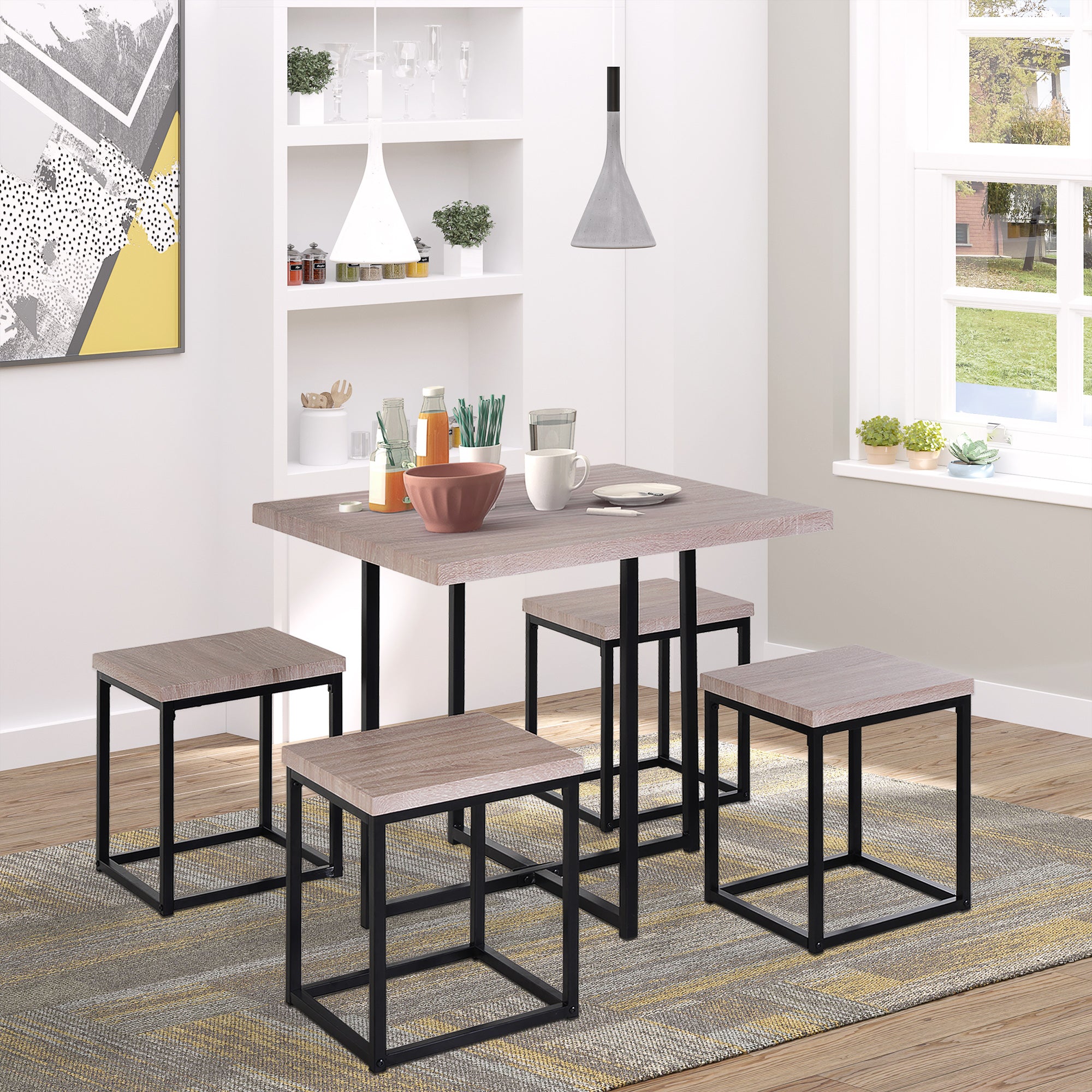 Wood Slatted Dining Set