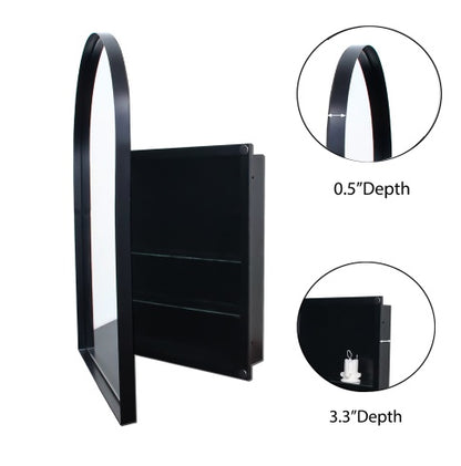 24x36 Inch Arched Recessed Medicine Cabinet, Metal Framed Bathroom Wall Cabinet With Mirror And Adjustable Shelves, Wall Mirror With Storage For Bathroom, Matte Black