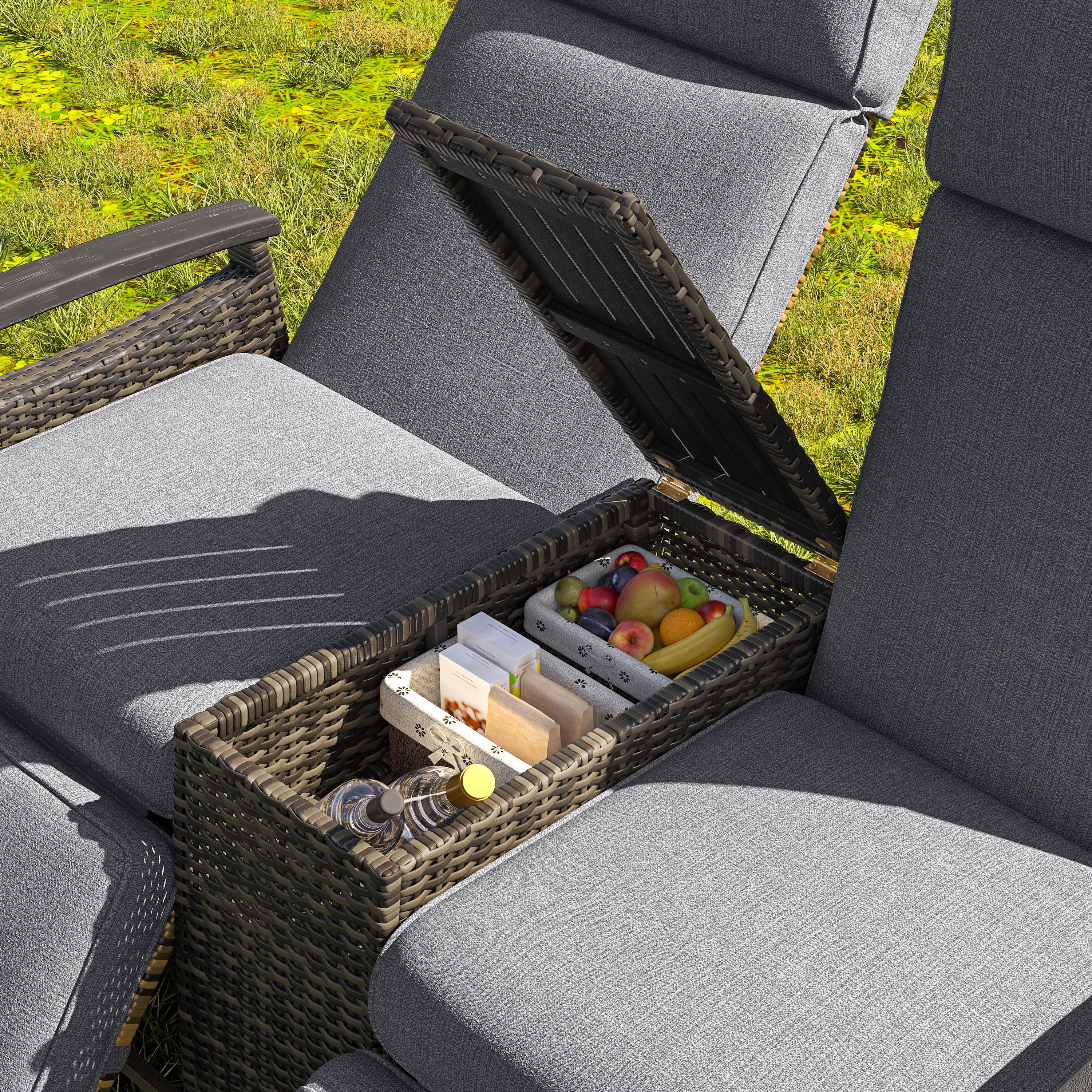 Gray Wicker Recliner Loveseat