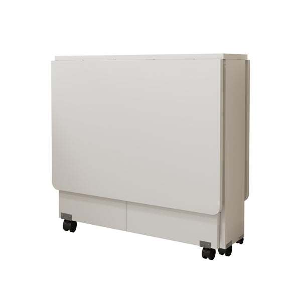 Folding Drop Leaf Dining Table With 6 Wheels And 2-Layer Storage Shelf, Space Saving Table For Small Spaces, 47.2 Inch D X 23.6 Inch W X 30.3 Inch H, White