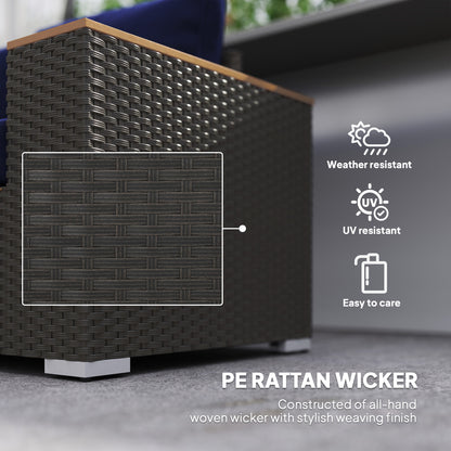 3-Seat Outdoor Patio Sofa With Cushions, PE Rattan Wicker Sofa With Wide Armrests, Outdoor Wicker Couch, Navy Blue