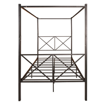 Metal Canopy Bed Frame, Platform Bed Frame With X Shaped Frame Full Black