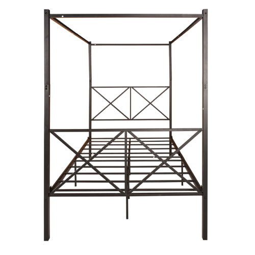 Black Metal Canopy Bed Sturdy Frame Design