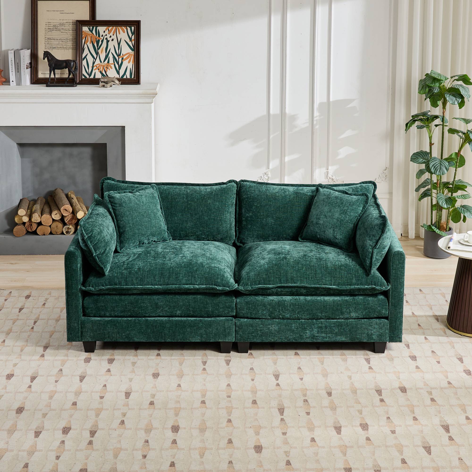 Sofá Cloud Dos Asientos Los Reposabrazos No Están Incluidos, Sofá Seccional Moderno, Para Sala de Estar Dormitorio y Apartamento, Cojín de Asiento Tapizado en Doble Capa Cómodo, Tejido de Chenilla Transpirable, Verde
