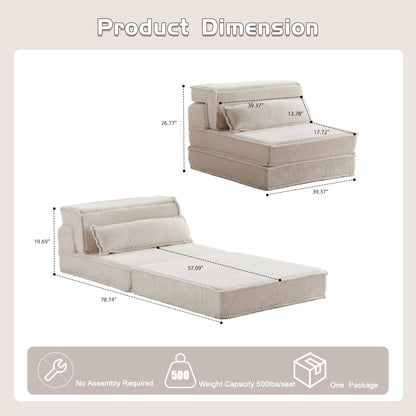 Compression Mahjong Sofa,Convertible Floor Sofa Bed,DIY Boneless Modular Sectional Sofa,No Assembly Required,Circle Fleece Fabric,Oversized Single Sofa With 1 Pillow,White