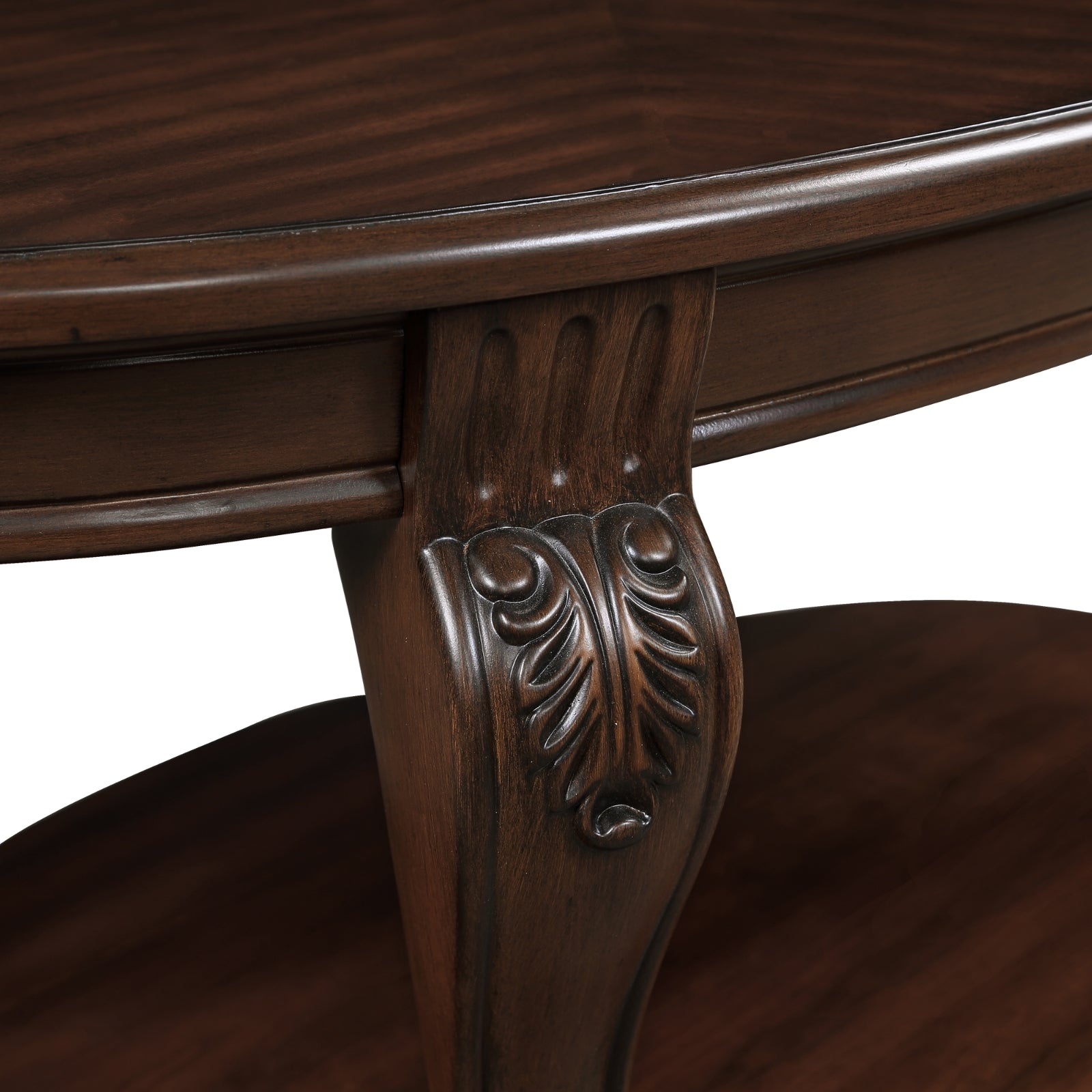 Mesa de centro de madera ovalada de 42'' para sala de estar, mesa de cóctel de madera maciza de 2 niveles con estantería de almacenamiento abierto