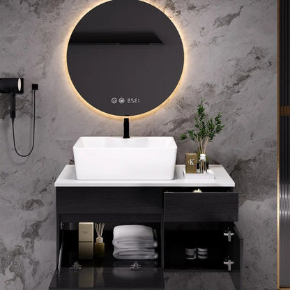 31.5 Inches Wall Mounted Single Bathroom Vanity With Engineered Stone Top