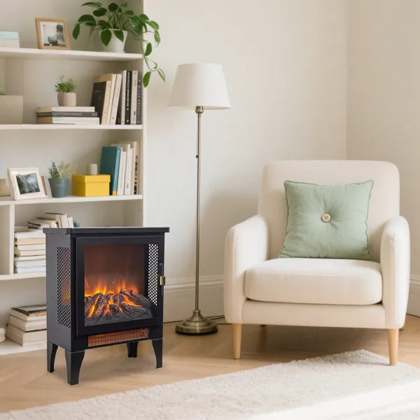17 Inch Freestanding Electric Fireplace Stove Heater With 3D Flame Effect,Black