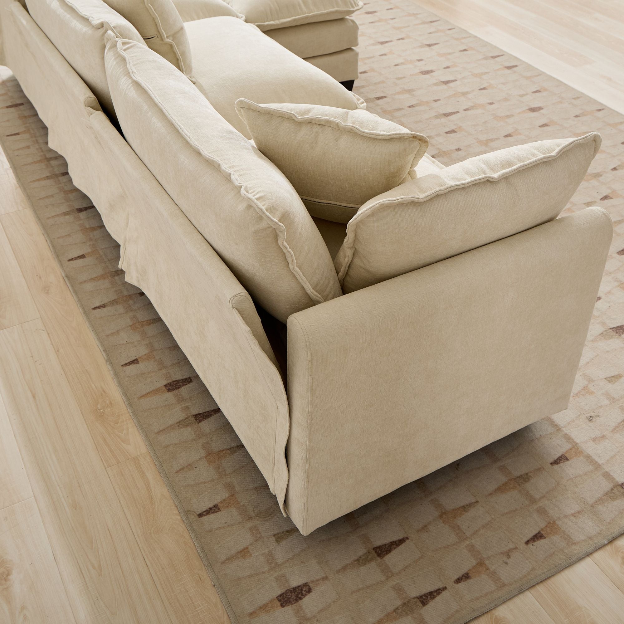 Beige Chenille Double Sofa